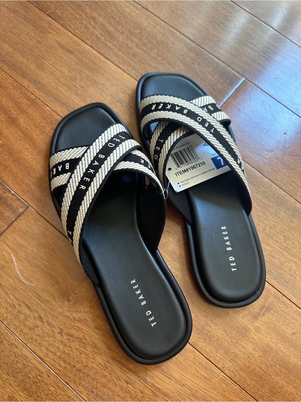 Ted Baker Black and Cream Crisscross Slide Sandals